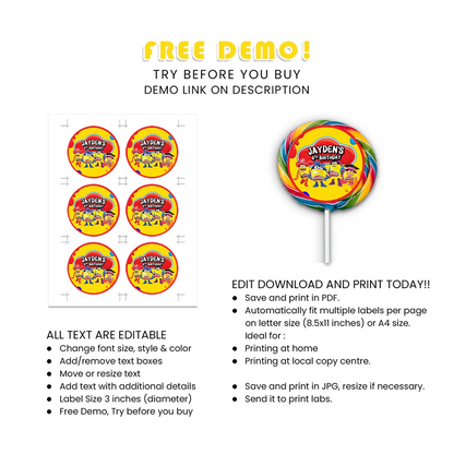 Play Doh Lollipop Labels – Personalized Candy Party Stickers