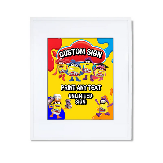 Play Doh custom sign, vibrant themed poster design, vertical layout on white background