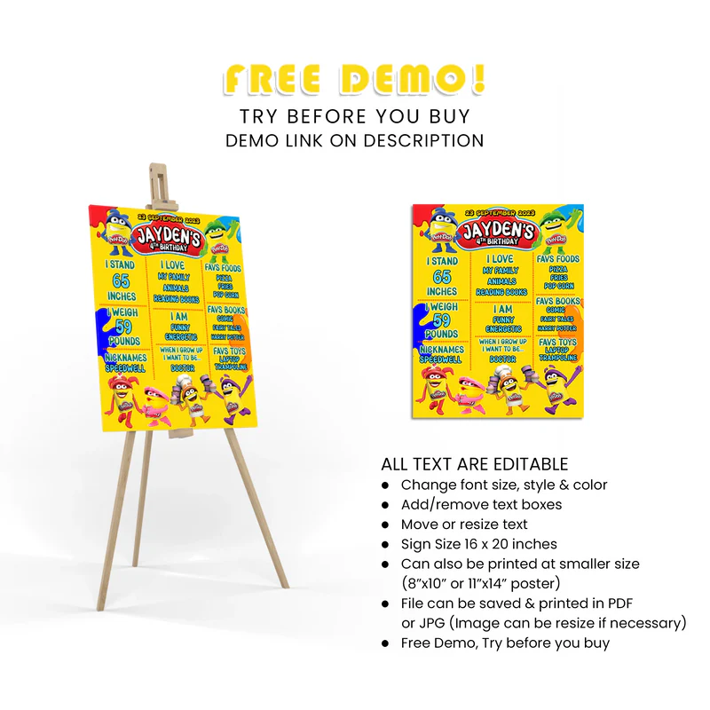 Play Doh Milestone Poster – Custom Birthday Stats Board