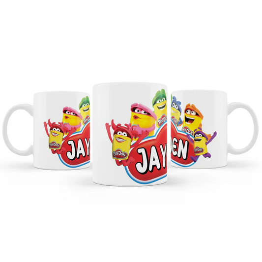 Play Doh sublimation mug, colorful wrap design on ceramic mug, mockup on white background