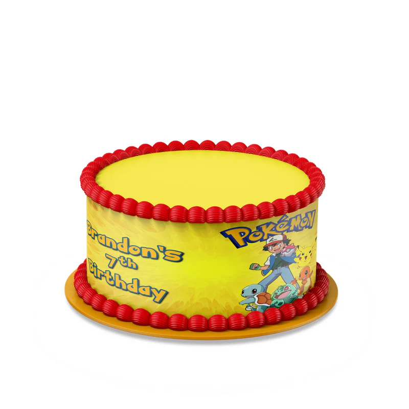 Pokemon cake strips with bold yellow patterns and personalized name display for birthday cake borders.