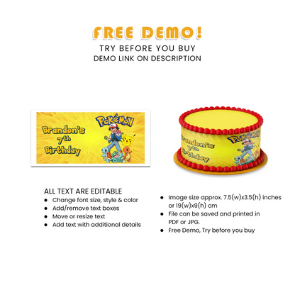 Custom Pokemon Personalized Cake Strips Image