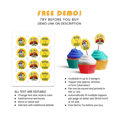 Best Pokemon Personalized Cupcakes Toppers