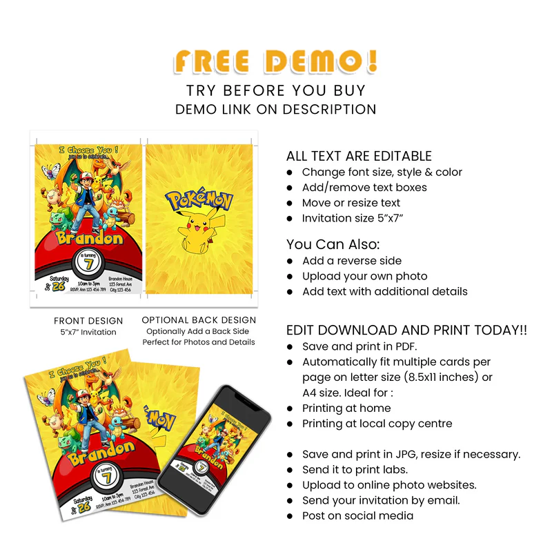 Buy Pokemon Personalized Birthday Card Invitations