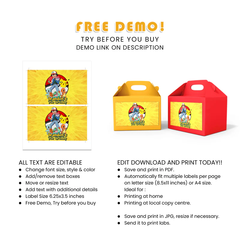 Best Pokemon Treat Box Label Digital File