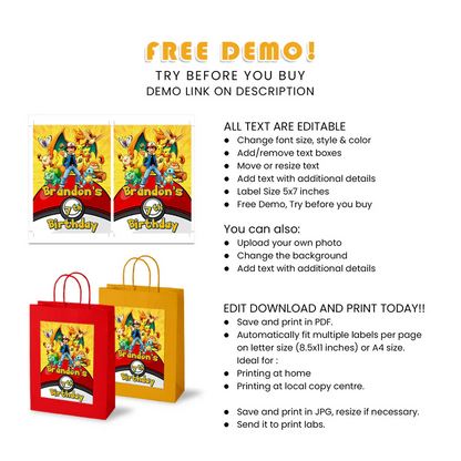 Buy Pokemon Goodie Bag Label Custom Printable