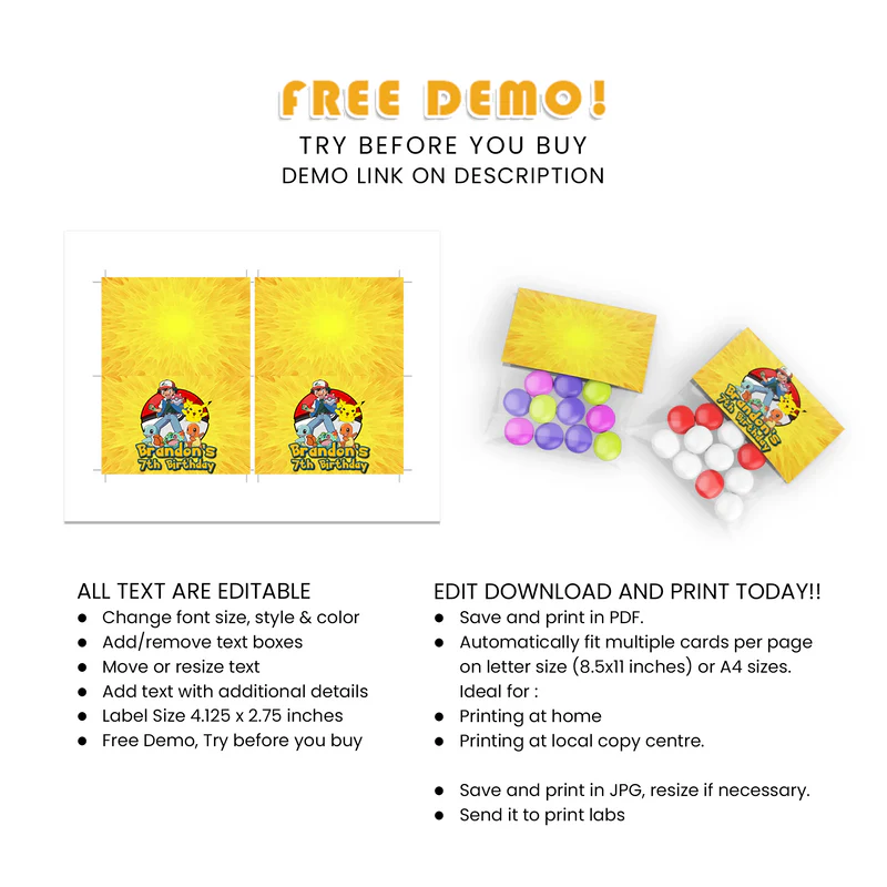 Buy Pokemon Treat Bag Topper Label for Favors