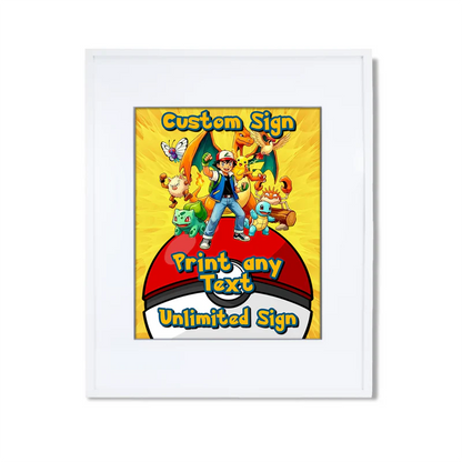 Pokemon custom sign with character border and personalized birthday message for party decor.