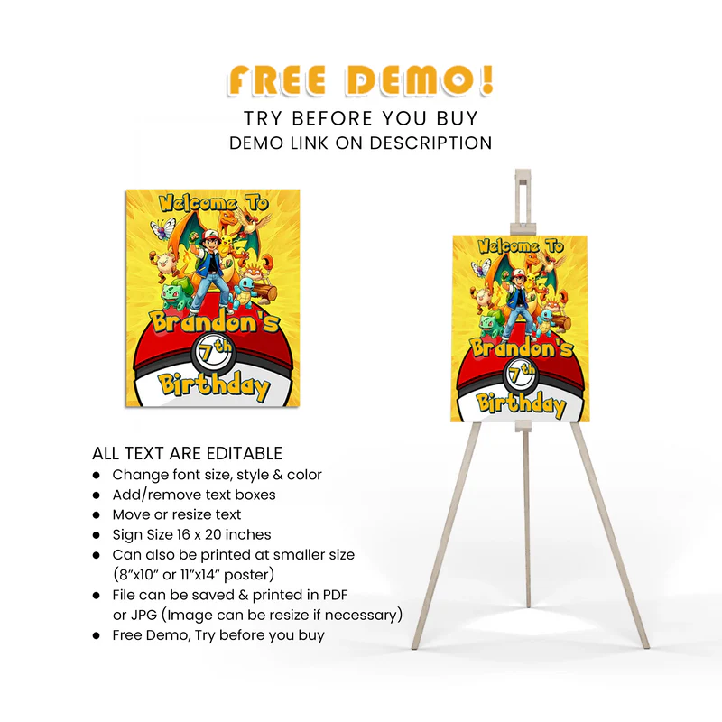 Custom Pokemon Welcome Sign Digital Download