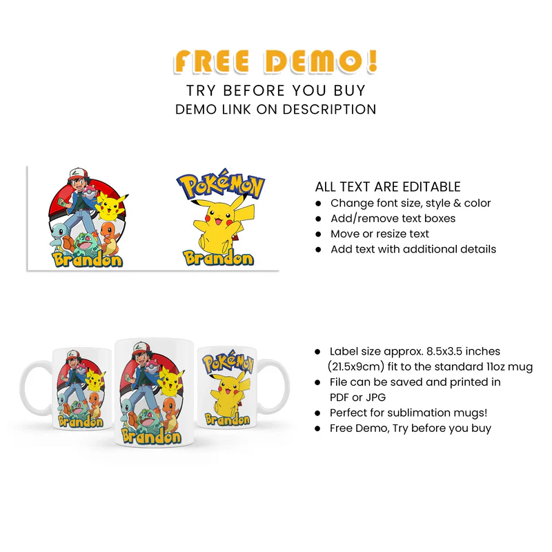 Buy Pokemon Sublimation Mug Custom Gift