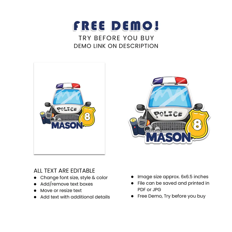 Kids Police Cake Toppers Custom Birthday Party Supplies