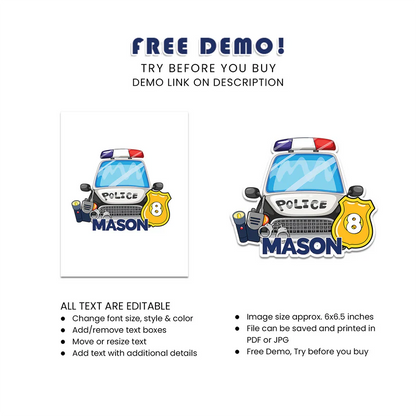 Kids Police Cake Toppers Custom Birthday Party Supplies