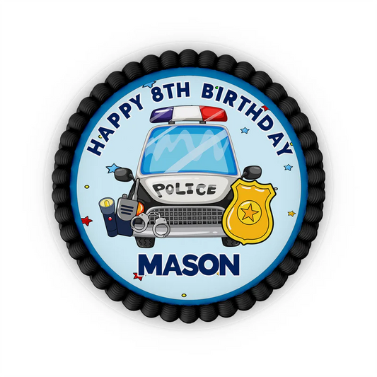 Kids police icing sheet cake images with editable text and police theme