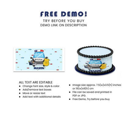 Kids Police Cake Strips Image Personalized Party Decoration