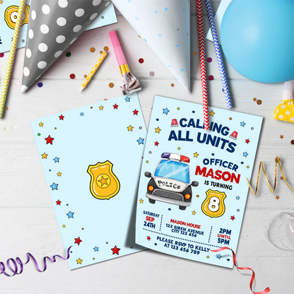 Police Car Birthday Decorations, Cop Party Supplies, Police Themed, Police cop Digital Template, Editable Kids Police Image SVG PNG