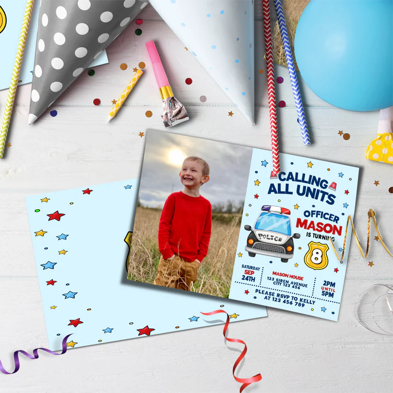 Police Car Birthday Decorations, Cop Party Supplies, Police Themed, Police cop Digital Template, Editable Kids Police Image SVG PNG