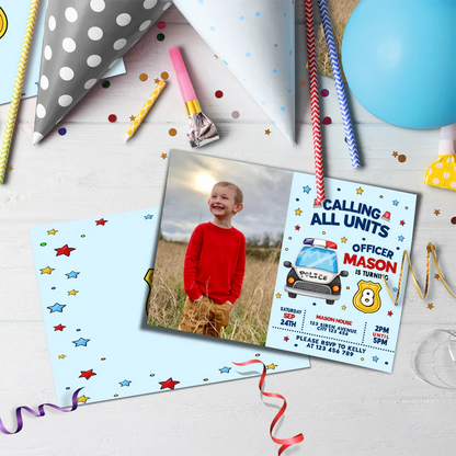 Police Car Birthday Decorations, Cop Party Supplies, Police Themed, Police cop Digital Template, Editable Kids Police Image SVG PNG
