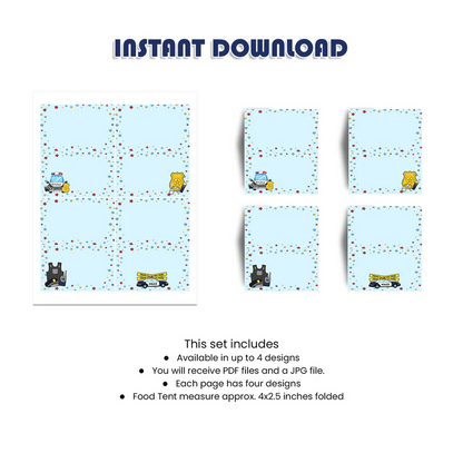 Kids Police Food Cards Editable Party Table Decorations