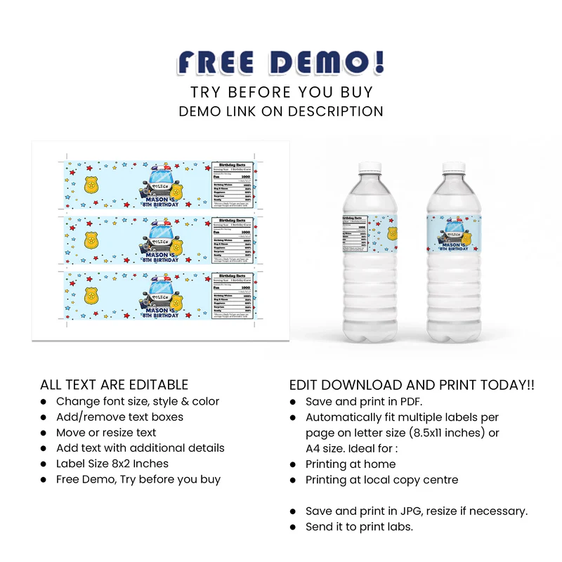 Kids Police Water Bottle Label Personalized Party Supplies