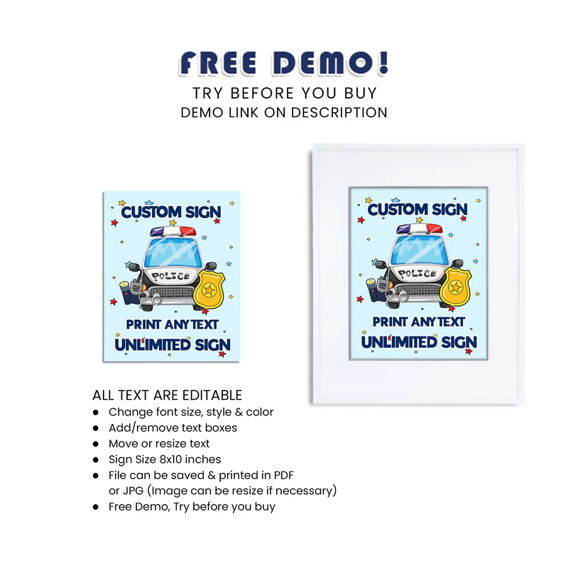 Kids Police Custom Sign Personalized Birthday Party Decoration