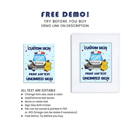 Kids Police Custom Sign Personalized Birthday Party Decoration