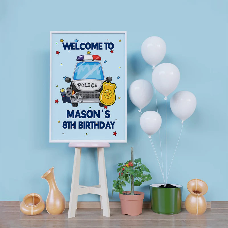 Police Car Birthday Decorations, Cop Party Supplies, Police Themed, Police cop Digital Template, Editable Kids Police Image SVG PNG