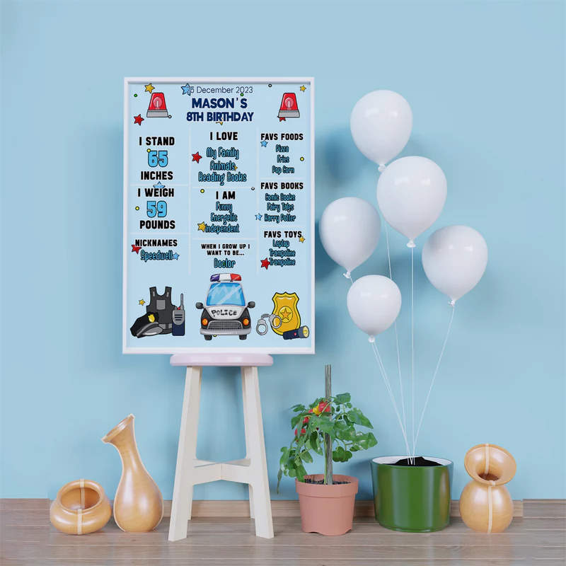 Police Car Birthday Decorations, Cop Party Supplies, Police Themed, Police cop Digital Template, Editable Kids Police Image SVG PNG