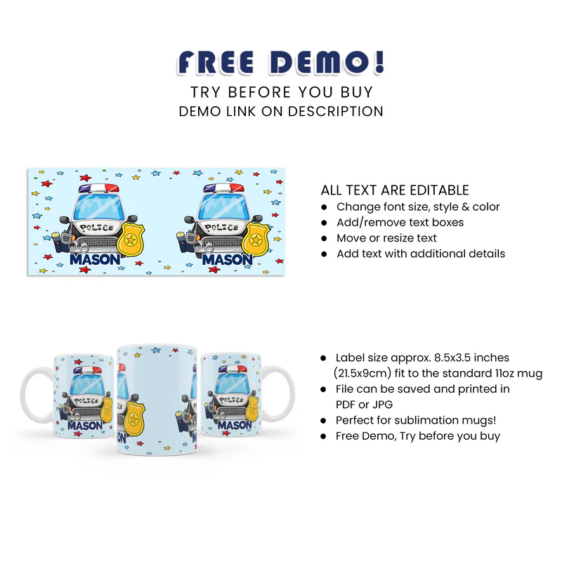 Kids Police Sublimation Mug Custom Birthday Gift Keepsake