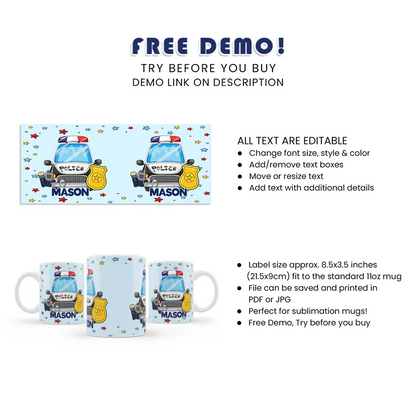 Kids Police Sublimation Mug Custom Birthday Gift Keepsake
