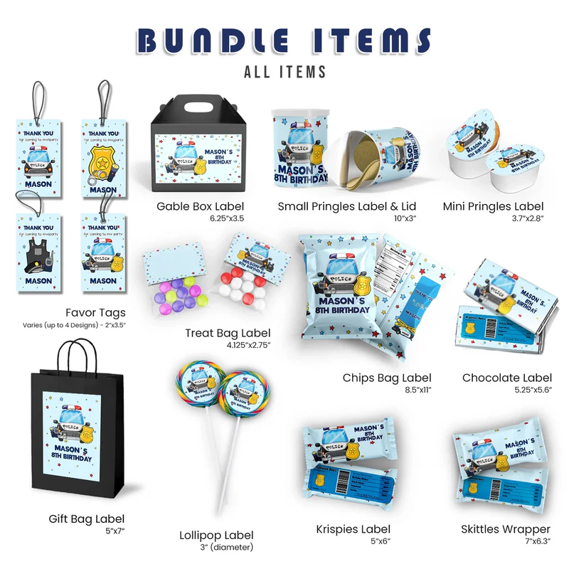 Police Car Birthday Decorations, Cop Party Supplies, Police Themed, Police cop Digital Template, Editable Kids Police Image SVG PNG