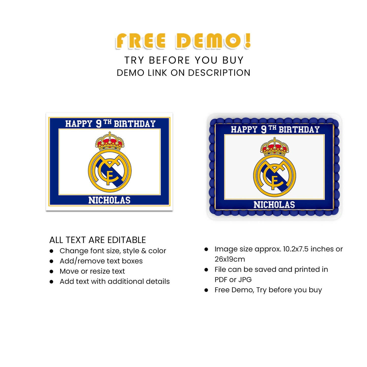 Rectangle Real Madrid CF Personalized Cake Images - Make Your Event Memorable