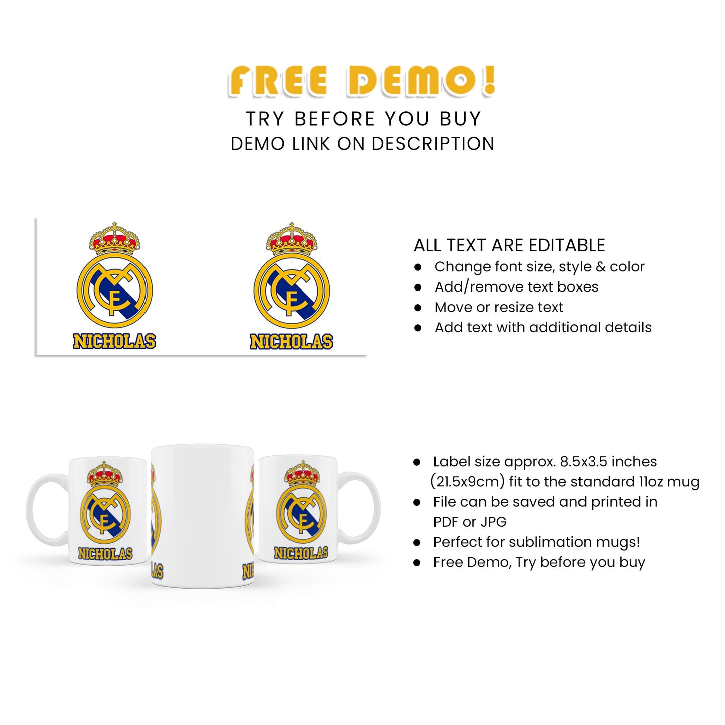 Real Madrid CF Sublimation Mug - Start Your Day with Real Madrid CF