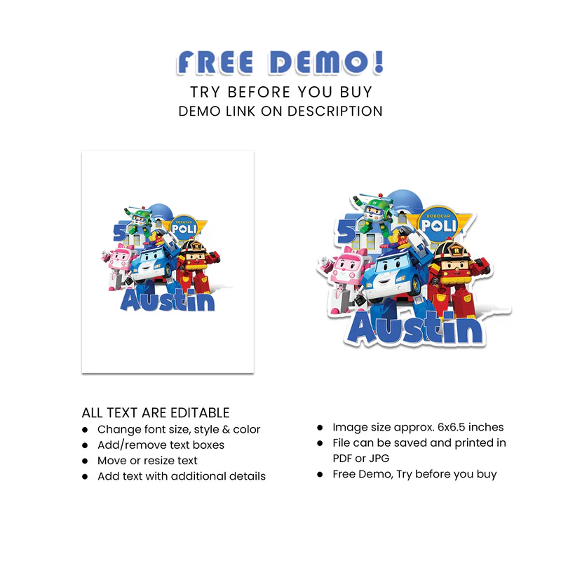Robocar POLI Cake Toppers - Personalized Party Decor for Birthday