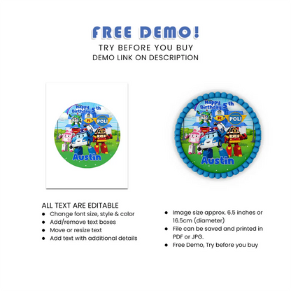 Robocar POLI Icing Sheet - Custom Edible Cake Image Topper 2024