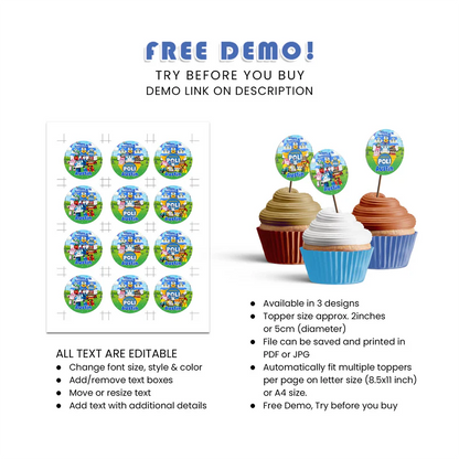 Robocar POLI Cupcake Toppers - Custom Birthday Cupcake Decor