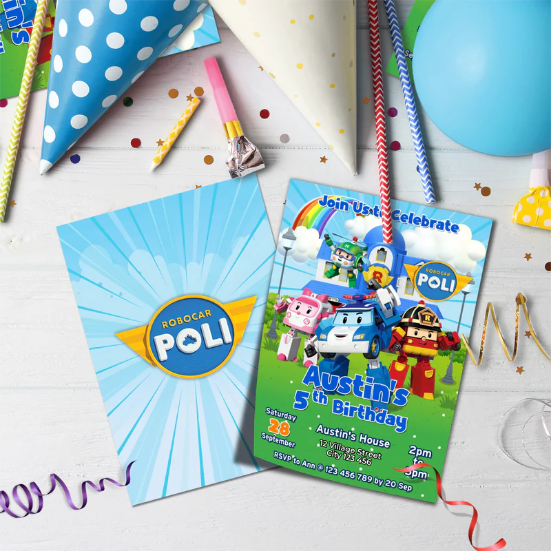 Robocar Poli Birthday Decorations, Robocar Rescue Team Party Supplies, Robocar Broomstown Themed, Robocar POLI Digital Template, Editable Robocar POLI Image SVG PNG