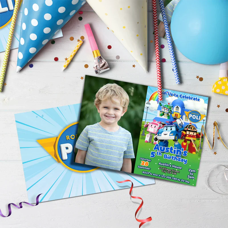 Robocar Poli Birthday Decorations, Robocar Rescue Team Party Supplies, Robocar Broomstown Themed, Robocar POLI Digital Template, Editable Robocar POLI Image SVG PNG