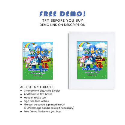 Robocar POLI Custom Sign - Personalized Birthday Party Decor