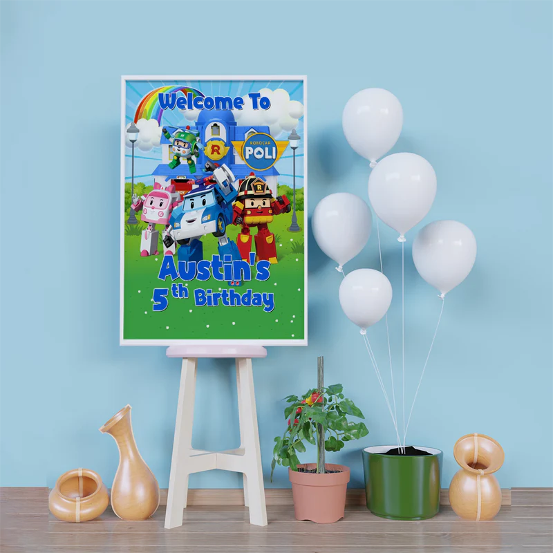 Robocar Poli Birthday Decorations, Robocar Rescue Team Party Supplies, Robocar Broomstown Themed, Robocar POLI Digital Template, Editable Robocar POLI Image SVG PNG