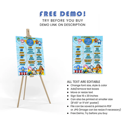 Robocar POLI Milestone Poster - Personalized Birthday Year Chart