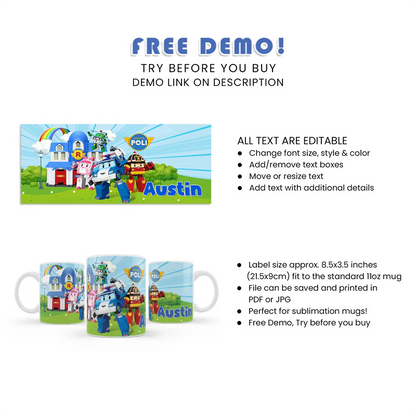 Robocar POLI Mug Design - Custom Sublimation Gift for Kids
