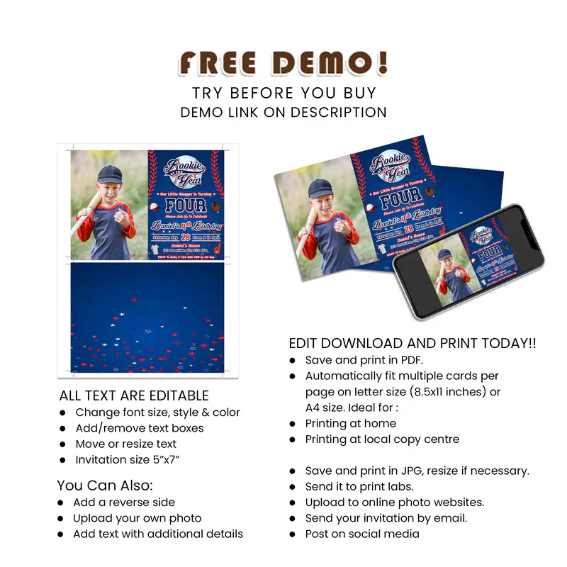 Rookie of the Year Photo Invitation | Custom Birthday Card | Printable Template