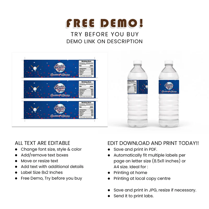 Rookie of the Year Water Bottle Label | Editable Wrap | Printable Drink Tag