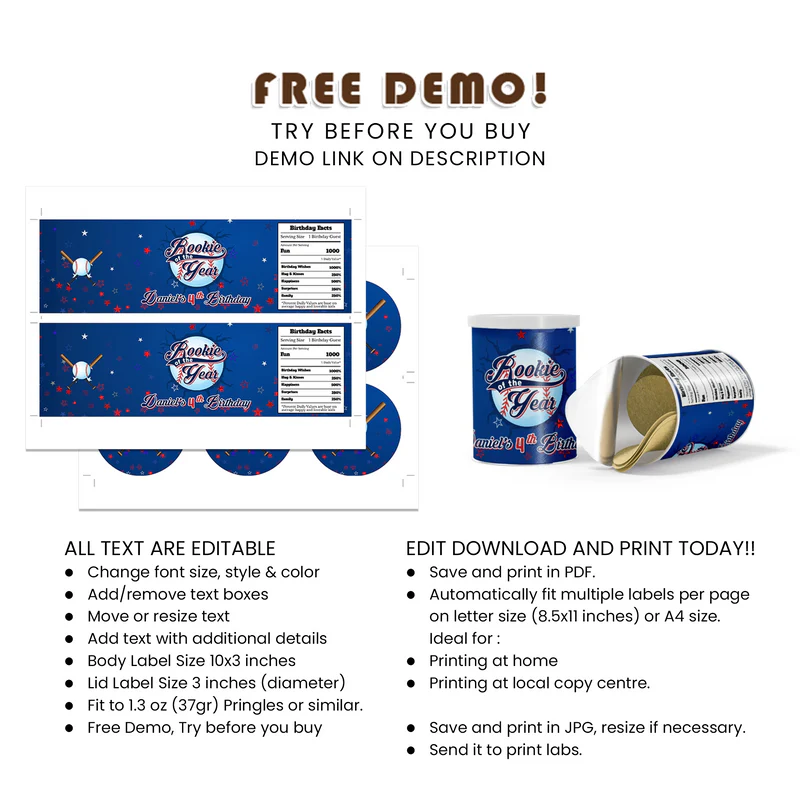 Rookie of the Year Small Pringles Label | Chip Can Wrap | Digital File