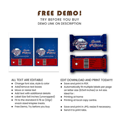 Rookie of the Year Krispies & Candy Bar Label | Editable Treat Wrap | Digital File