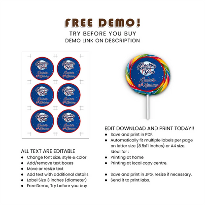 Rookie of the Year Lollipop Label | Editable Candy Tag | Party Favor Printable