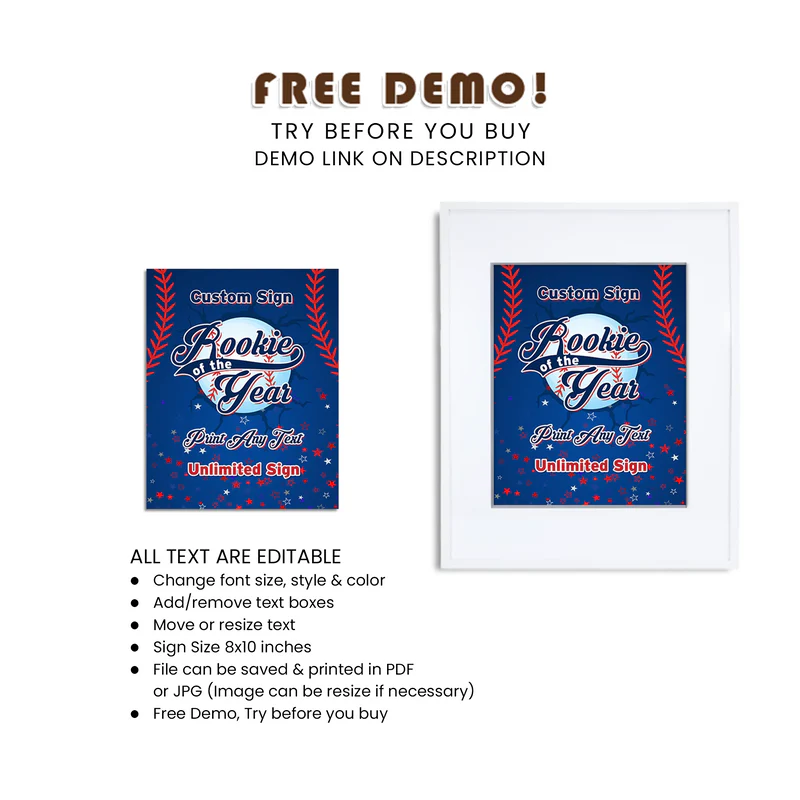 Rookie of the Year Custom Party Sign | Printable Welcome Decor | Editable Template