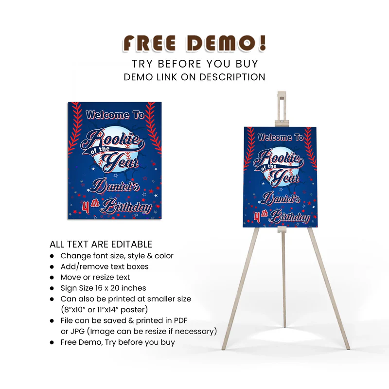 Rookie of the Year Welcome Sign | Custom Party Decor | Instant Download