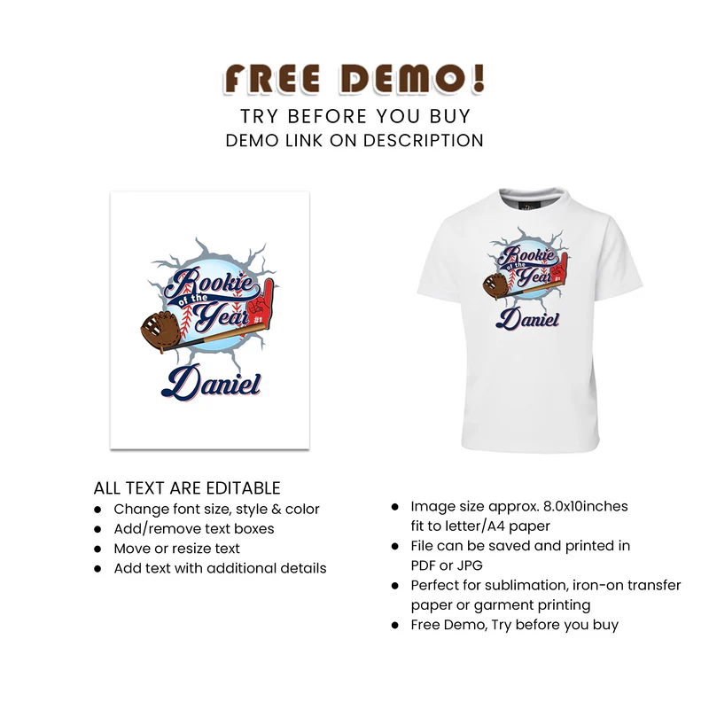 Rookie of the Year T-Shirt Design | Sublimation File | Printable Shirt Art