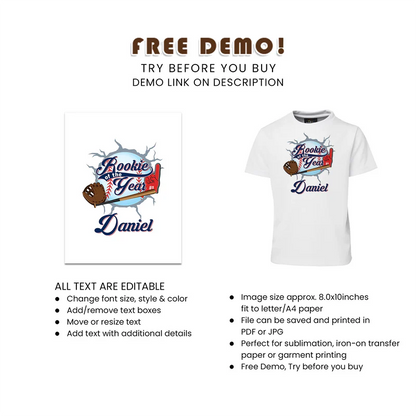 Rookie of the Year T-Shirt Design | Sublimation File | Printable Shirt Art